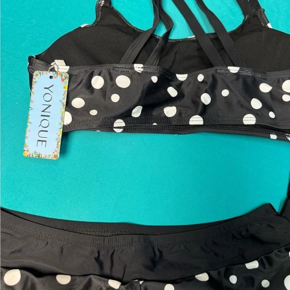 Yonique Womens 3 Piece Tankini Swimsuit Boyshorts Athletic Modest Black NWT M - Picture 6 of 7